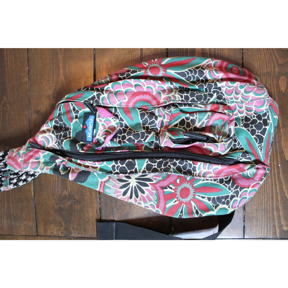 Kavu Floral Rope Sling Bag Pink and Green